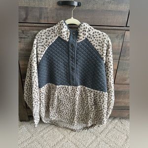 Maurice’s Quilted Print Snap Front Sherpa Pullover - Size 1X - Leopard/Grey